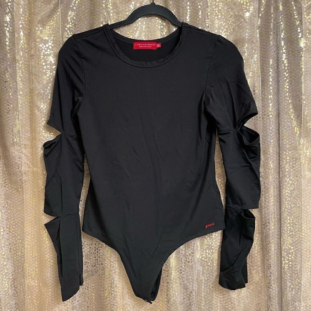 N: Philanthropy Black Long Sleeve Cutout Stretchy Bodysuit Medium